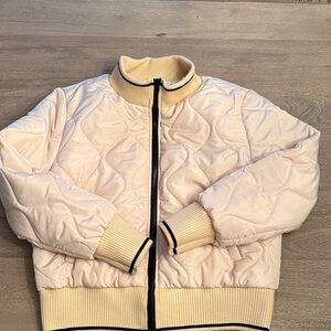 Cream Quilted Bomber Jacket